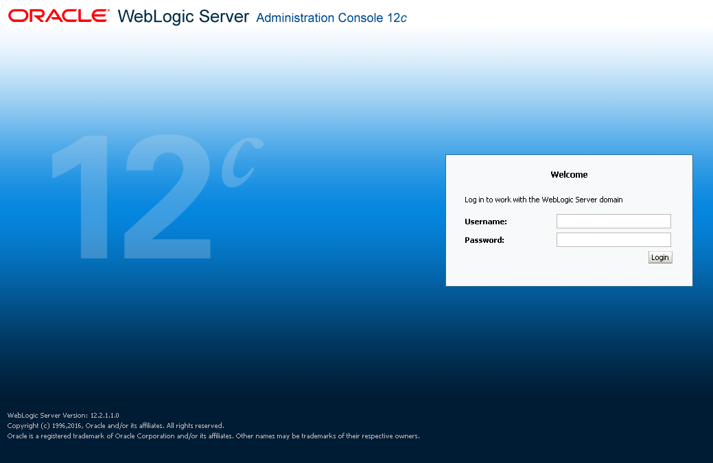 Pantalla de login de la Administration Console de WebLogic 12c