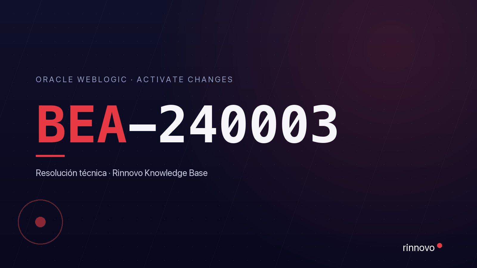Portada del artículo: BEA-240003, Operation Time Out al activar cambios en un clúster de Oracle WebLogic